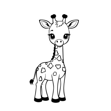 Çocuklar için boyama kitabı için beyaz bir arkaplanda izole edilmiş komik zürafanın el çizimi güzel bir çizimi.