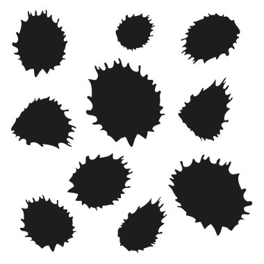 Mürekkep lekelerinin siyah güzel bir vektör çizimi beyaz arka plana düşer ve su sıçratır