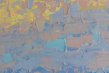 Mavi ve kırmızı renklerle boyanmış güzel yatay doku gün batımındaki deniz manzarasına benziyor.