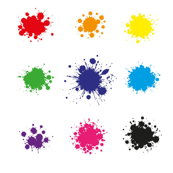 A Colored Beautiful vector illustration of set of ink blots or blood stains drops and splashes on a white background