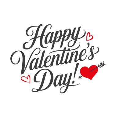 Beyaz arkaplanda kırmızı bir kalple Sevgililer Günü 'nü kutlayan bir yazı kaligrafi metninin gri vektör çizimi