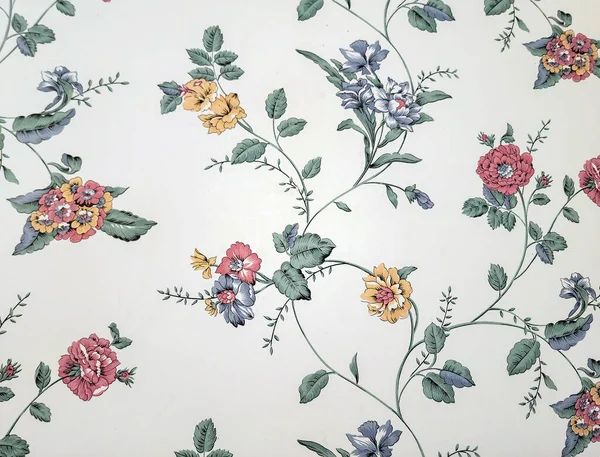 Close Old Fashioned Floral Wallpaper Pattern Ivory Colored Background — Stock Photo, Image