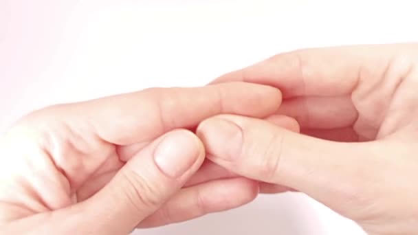 Close Nails Woman Hand White Background White Spots Fingernails Symptoms — Stock Video