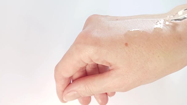 Female Hand Skin Care Woman Applying Oil Skin Soft Massage — Stock Video