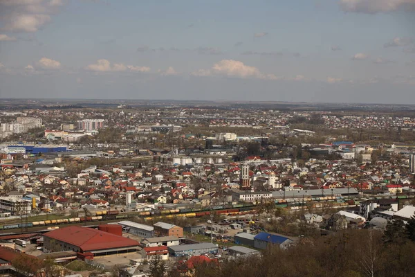 Panorama Miasta Lwowa Zachodniej Ukrainie Lotu Ptaka Nowoczesna Architektura Średniowiecznego — Zdjęcie stockowe