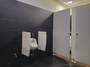 Tuvaletli bir tuvaletin içinde. Kişisel bakım için hijyenik tesislerin tasarımı. Halka açık yerlerde kişisel hijyen. Günlük hayatta seramik ürünler.