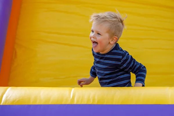 Stormy Child Naughty Playground Trampoline Kids Jumping Attraction — Stock Photo, Image