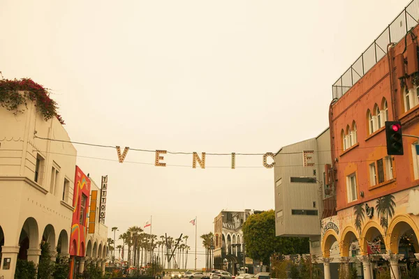Venice Beach Υπογράψει Στο Ηλιοβασίλεμα — Φωτογραφία Αρχείου