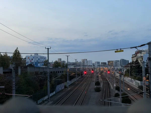 Top View Shot Railway City Sunset — Stock Photo, Image