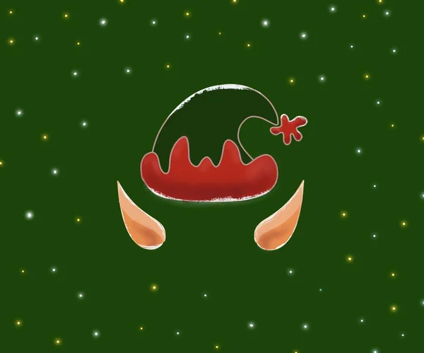 Маленький Санта Клаус Помощник Рождественских Эльфов Уши Шляпа Зеленом Звездном — стоковое фото