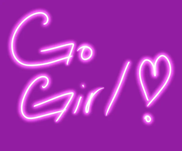 Girl Purple Neon Ilustração Slogan — Fotografia de Stock