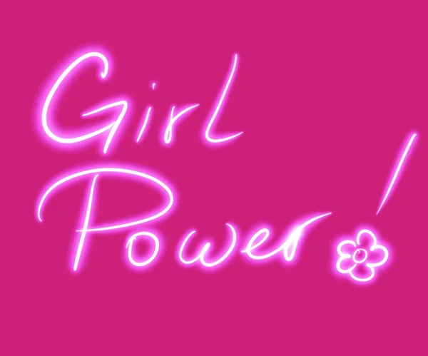 Ręcznie Rysowane Neon Girl Power Plakat Kaligrafia Ilustracja Różowym Tle — Zdjęcie stockowe