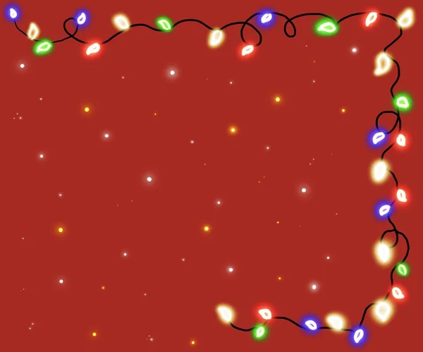 Neon Rahmen Der Weihnachtsbeleuchtung Auf Rotem Hintergrund Vektor Illustration — Stockfoto