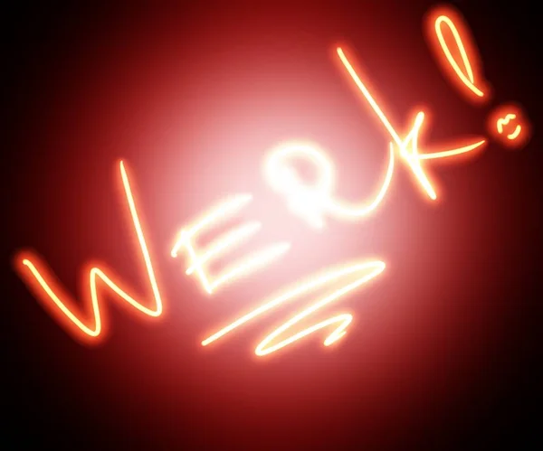 Neon Werk在黑色背景矢量图上的手写字体发光 — 图库照片