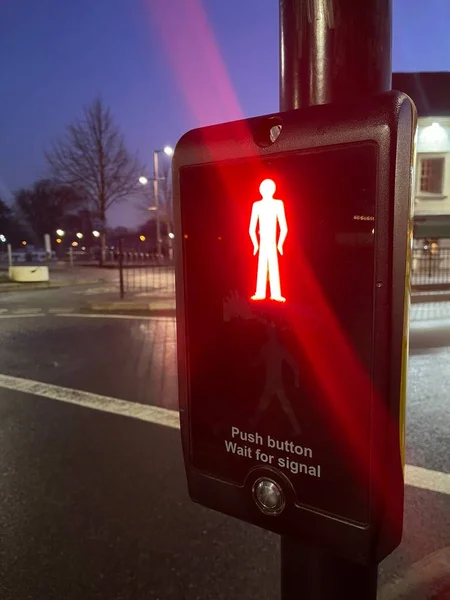 Pedestrian Traffic Lights Glowing Red Crossroad —  Fotos de Stock