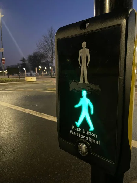 Close Pedestrian Traffic Lights Glowing Green Night —  Fotos de Stock