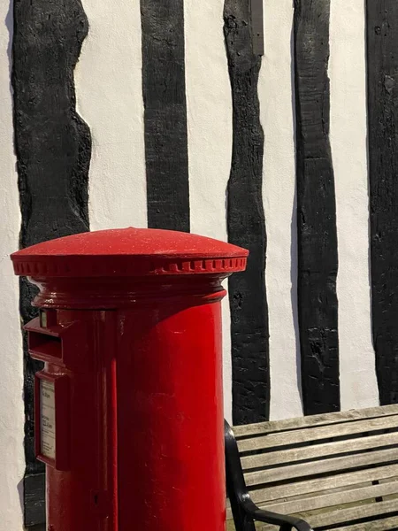 Traditional British Red Royal Mail Post Box Black White Striped — Stockfoto