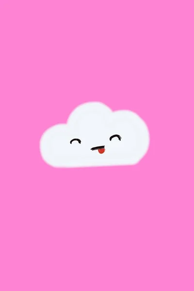 Adorable White Cloud Cheeky Happy Face Sticking Tongue Out Pink — Stock Photo, Image