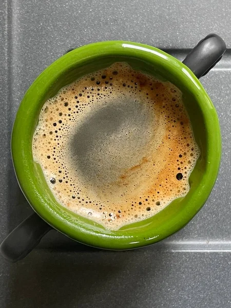 Top View Felvétel Egy Finom Friss Fekete Kávé Egy Csésze — Stock Fotó