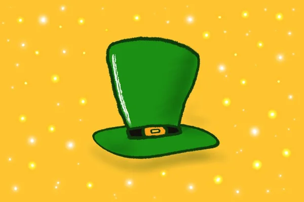Zelený Leprikónový Klobouk Žlutém Pozadí Happy Saint Patricks Day Concept — Stock fotografie