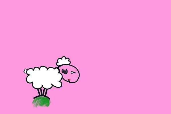 Ručně Kreslené Roztomilé Ovce Růžovém Pozadí Ilustrace Kopírovací Prostor — Stock fotografie