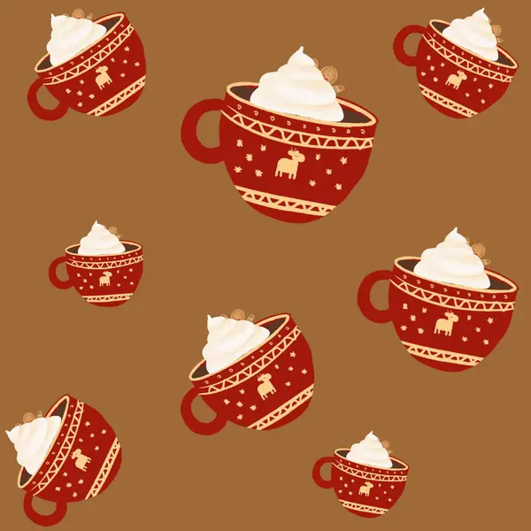 Canecas Natal Com Bebida Quente Biscoito Gengibre Homem Padrão Ilustração — Fotografia de Stock