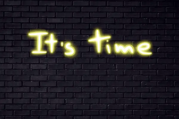 Time Neon Sign Black Brick Wall — Stock Photo, Image