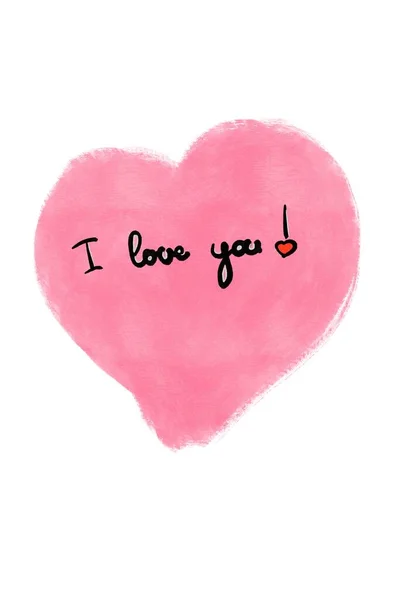 Corazón Acuarela Con Love You Lettering Handdrawn Illustration — Foto de Stock
