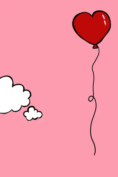 Hartvormige Ballon Vliegen Roze Lucht Met Wolken Illustratie — Stockfoto