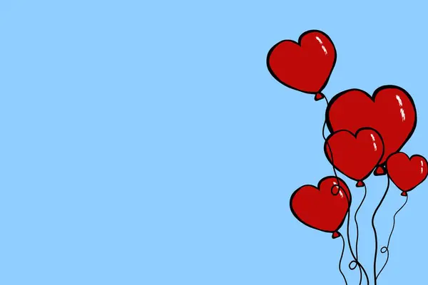 Κόκκινο Σχήμα Καρδιάς Μπαλόνια Ημέρα Του Αγίου Βαλεντίνου Μπλε Φόντο — Φωτογραφία Αρχείου