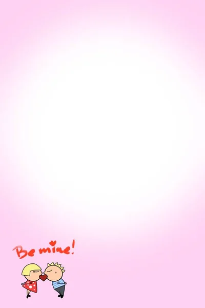 Bądź Mój Cute Cartoon Para Całowanie Walentynki Karty Ilustracja — Zdjęcie stockowe