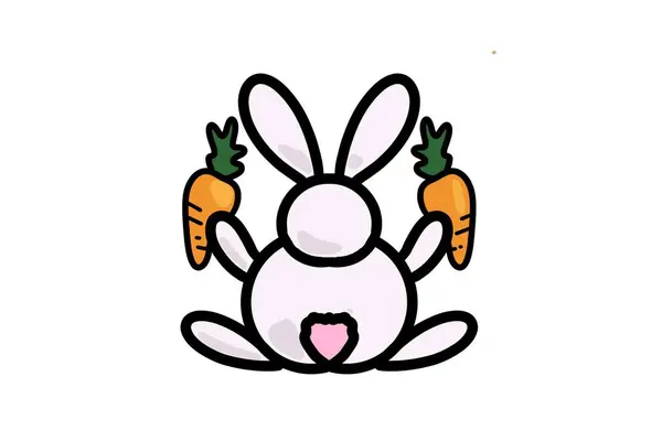 Retrospectiva Del Conejo Pascua Sosteniendo Dos Zanahorias Icono Ilustración —  Fotos de Stock