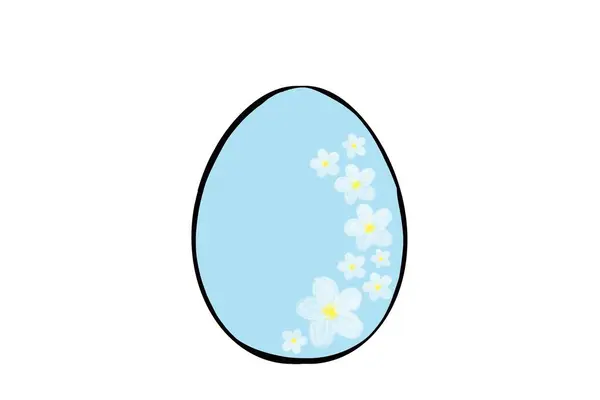 Huevo Azul Pascua Con Margaritas Icono Ilustración —  Fotos de Stock