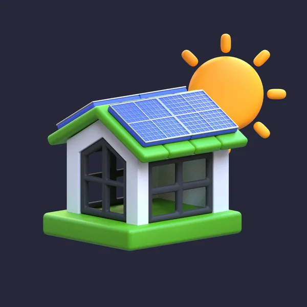 Renderização Casa Com Ícone Painel Solar — Fotografia de Stock