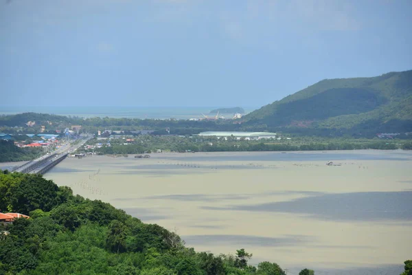 Staden Och Fiskesamhället Från Toppen Berget Den Högsta Punkten Koh — Stockfoto