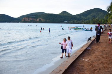 Plaj manzarası ve turistler