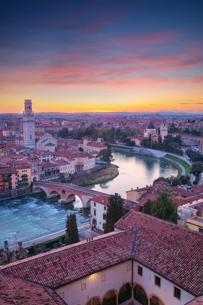 Verona Italien Flygfoto Verona Italien Vid Solnedgången — Stockfoto