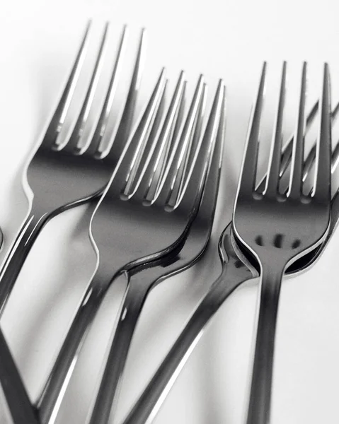 Monochrome Photo Set Cutlery Namely Set Forks White Background Close — Stock Photo, Image