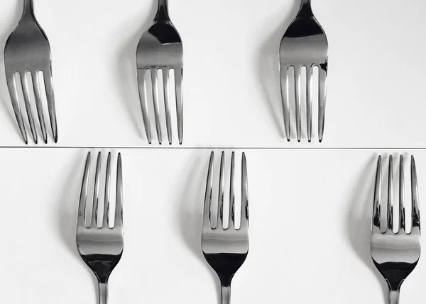 Monochrome Photo Set Cutlery Namely Set Forks White Background Close — Stock Photo, Image