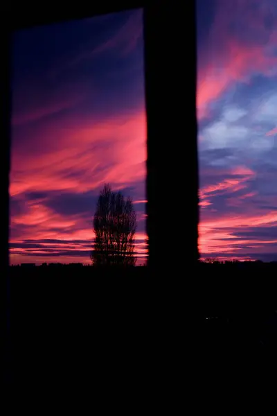 beautiful view from the window of the red sunset. Sunset. Sky background at sunset