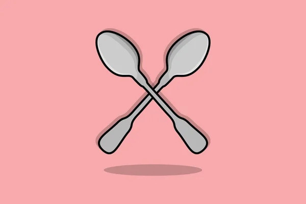 Spoon Vector Icon Illustration Restaurant Cafe Logo Design Concept Crossed — Stock Vector