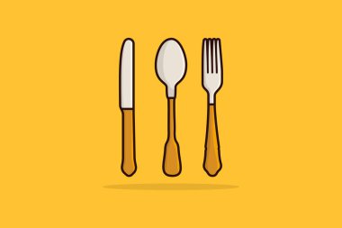 Kaşık, Bıçak ve Çatal vektör çizimi. Ev içi ekipman ikonu konsepti. Restoran mutfak set logosu tasarımı.