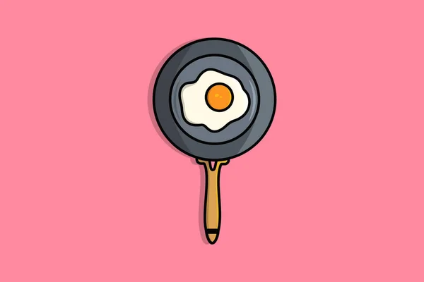 Ägg Stekt Fry Pan Vektor Illustration Frukostmat Ikonen Koncept Pan — Stock vektor