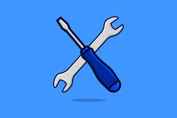 Csavarhúzó Wrench Vektor Illusztráció Munkagépek Berendezések Tárgyak Ikon Koncepció Kulcs — Stock Vector