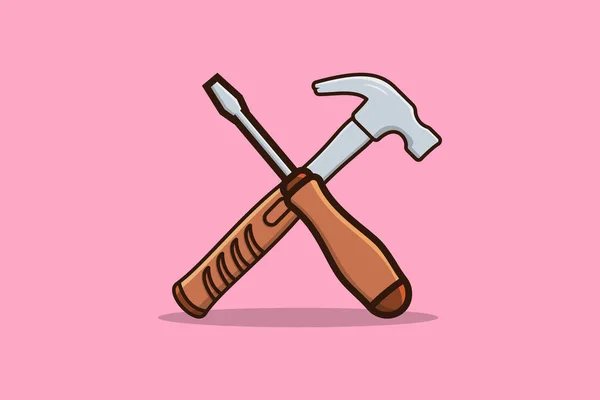 Screwdriver Claw Hammer Tools Vector Illustration Inglês Ferramentas Trabalho Equipamentos —  Vetores de Stock