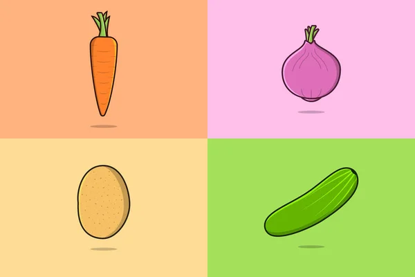 Fresh Farm Vegetables Establecer Ilustración Vectorial Concepto Icono Naturaleza Alimentaria — Vector de stock