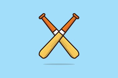 Beyzbol çapraz imza vektör illüstrasyonunda yapışır. Spor nesnesi simgesi konsepti. Beyzbol bahisleri için tahta sopalar. Amerikan spor aletleri.