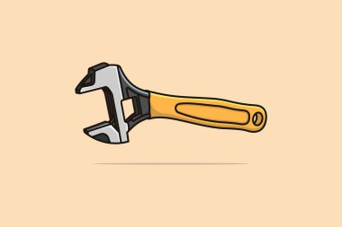 Ayarlanabilir İngiliz Anahtarı vektör çizimi. Tamirci ve Tesisatçı alet edevat ikonu konsepti. Otomobil, araba tamir servisi, ev onarım aracı logosu tasarımı.