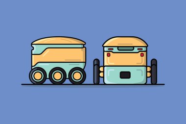 Modern Robot Yemek Teslimatı vektör çizimi. Bilim ve Teknoloji nesne ikonu konsepti. Yiyecekler güvenli ve robot makine tasarımı ile iyi teslim edilir. Robot teslimatı ve yeni teknoloji konsepti.