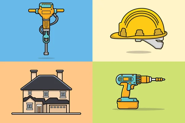 Set Building Construction Equipment Vector Icon Illustration Construction Working Tools — Vettoriale Stock